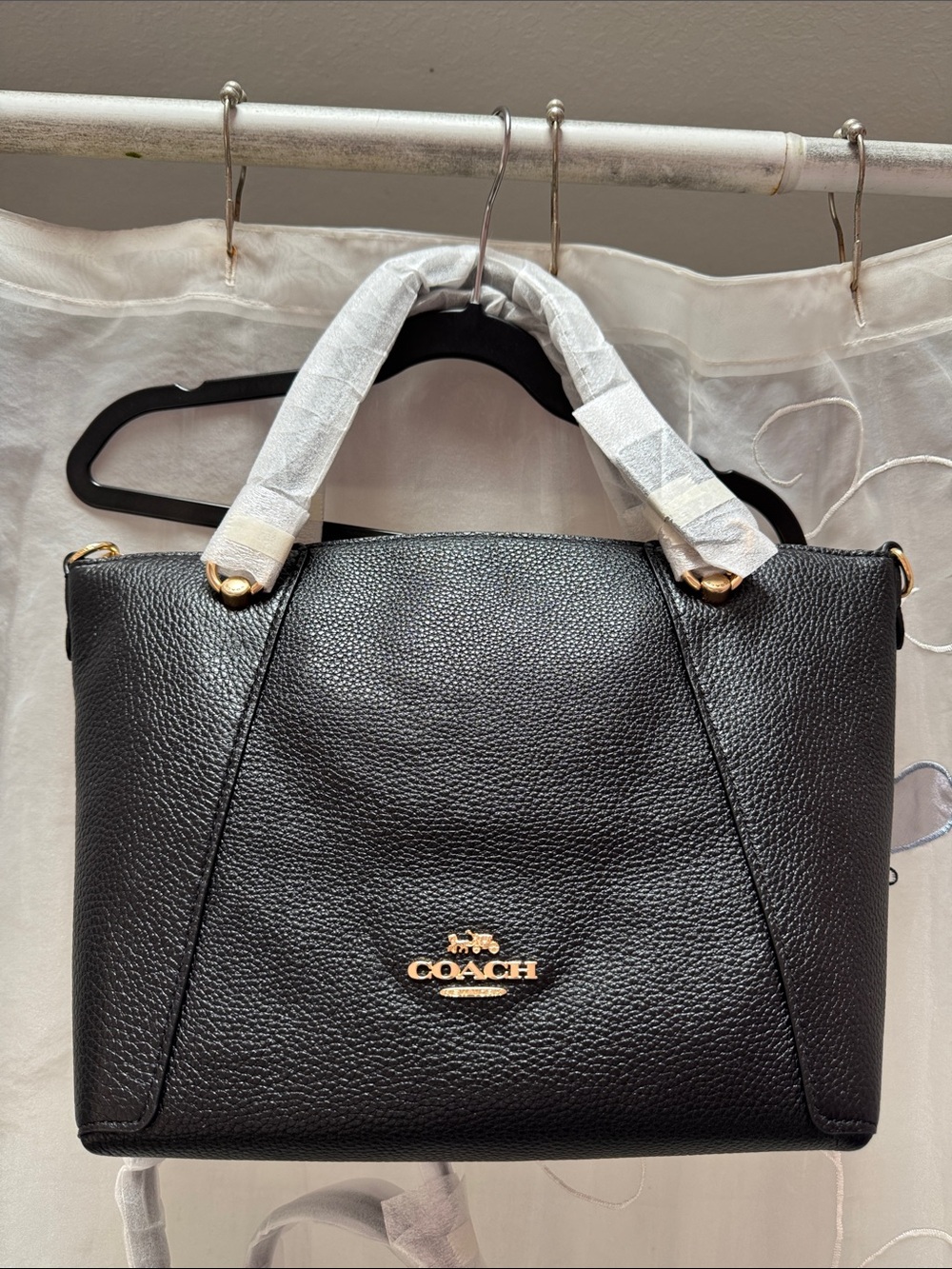Coach Black Pebbled Leather Satchel with Gold Hardware (C6229 Black, NWT)